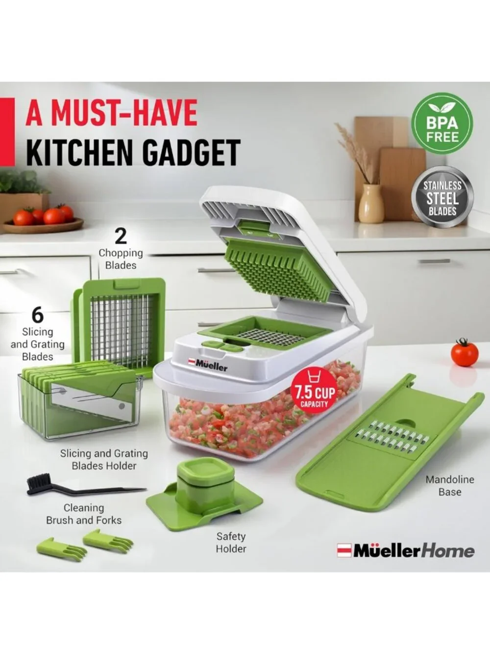 10-in-1 Vegetable Chopper with 8 Blades, Onion Mincer & Food Prep Tool